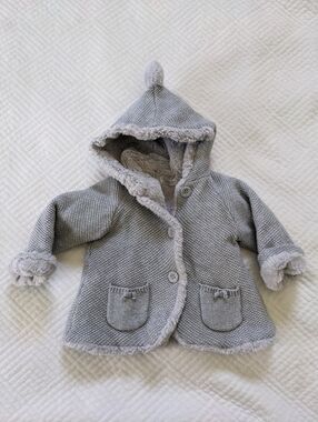 Mayoral Knit Jacket With Faux Fur Light Gray 12 Mos $90 So Cozy